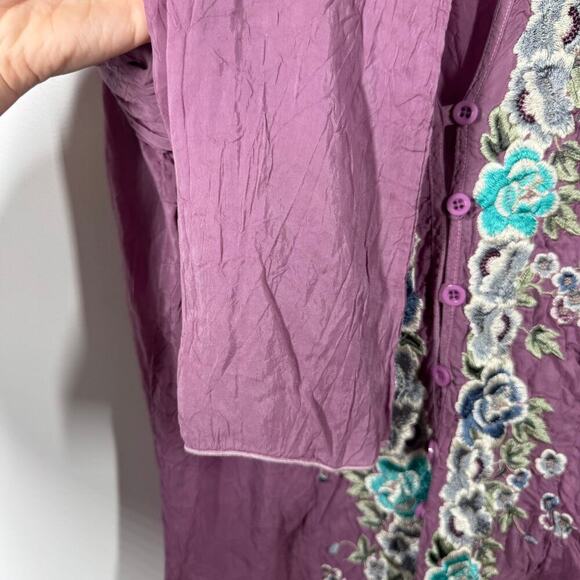J.Jill Top Women S Purple Long Sleeve Embroidered Pop Over Boho Button Up Blouse - Picture 2 of 8